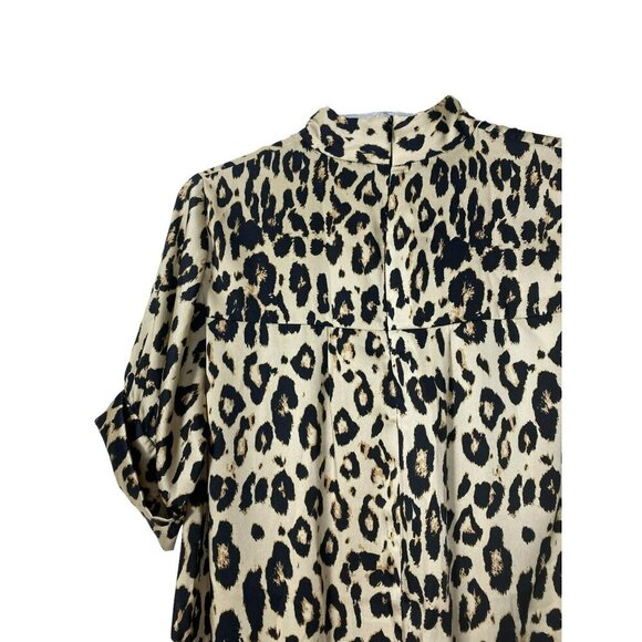 Zara Mock Beige‎ Brown Neck Animal Print Open Sides Midi Dress Large - Picture 10 of 14